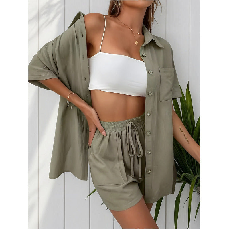 Conjunto Camisa Manga Corta Short Con Elástico Y Cordón