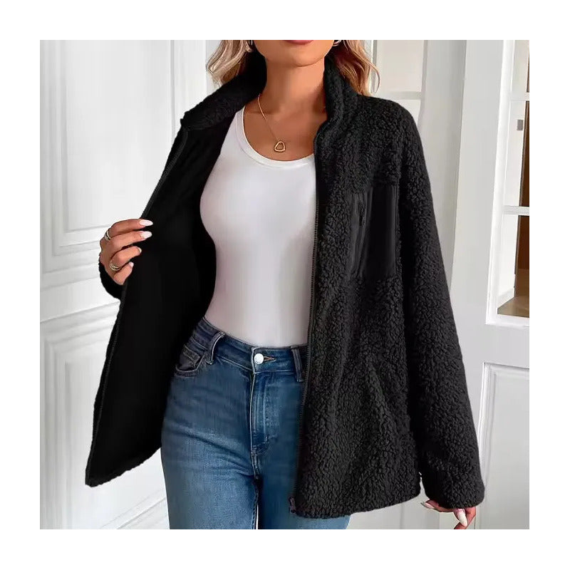 Campera De Corderito Para Dama Con Cierre Y Bolsillo Forrada