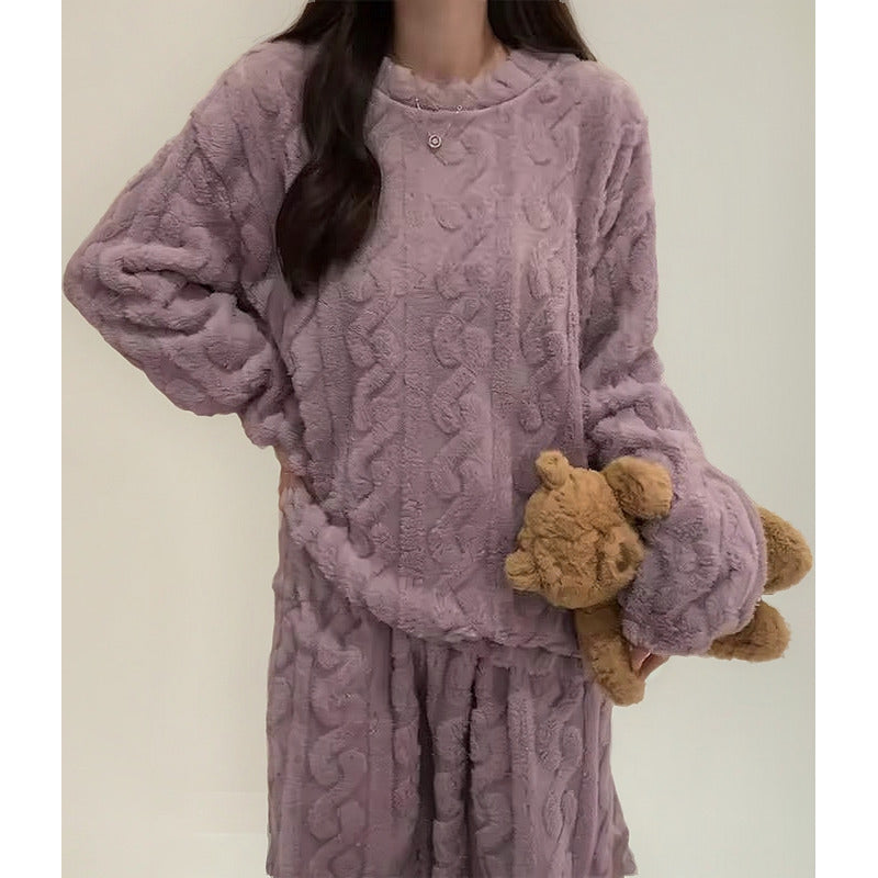 Pijama Peluche Trenzado Largo De Dama Plush  Varios Colores