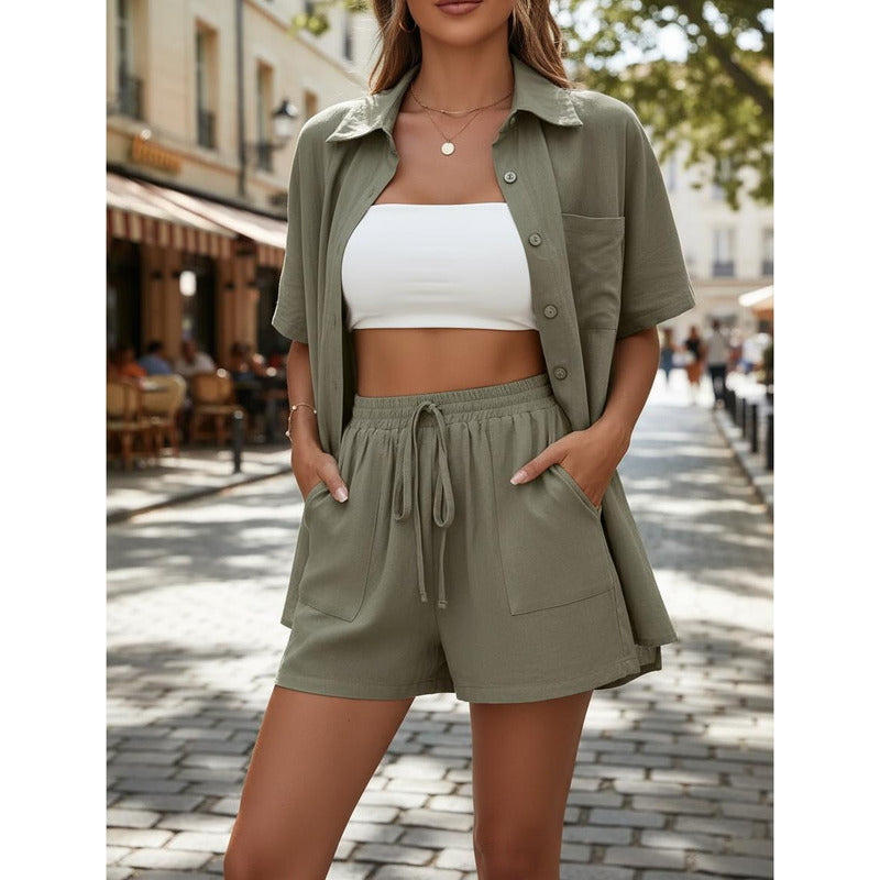 Conjunto Camisa Manga Corta Short Con Elástico Y Cordón