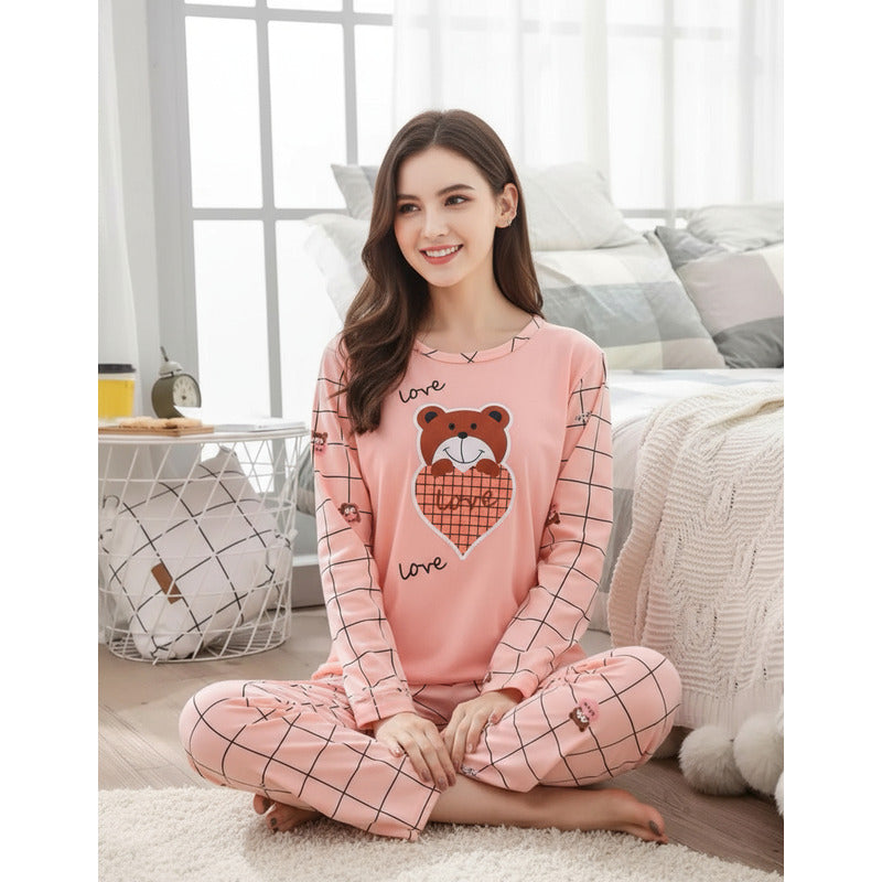 Pijama Remera Larga Y Pantalón Dama Abrigado Varios Dieños