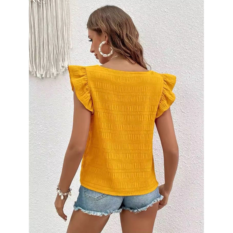 Blusa Remera Cuello Cuadrado Con Manga Corta Volado Uniteduy