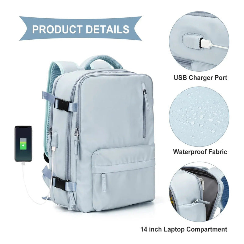 Mochila Viaje Grande Con Usb Varias Reparticiones Uniteduy