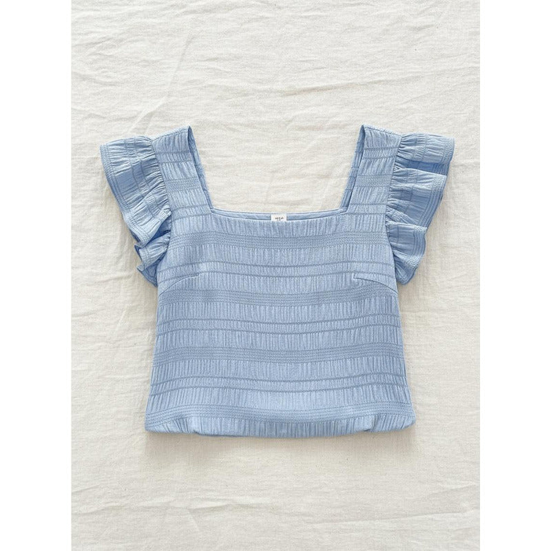 Blusa Remera Cuello Cuadrado Con Manga Corta Volado Uniteduy