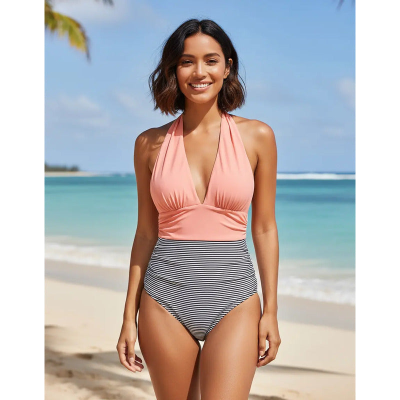Malla Entera Triangulo Plisada Combinada Bikini Del M Al Xl