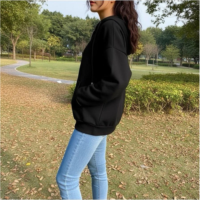 Campera Canguro Con Cierre Bolsillos Capucha Dama Lisa