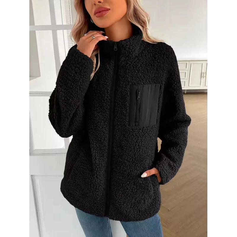 Campera De Corderito Para Dama Con Cierre Y Bolsillo Forrada