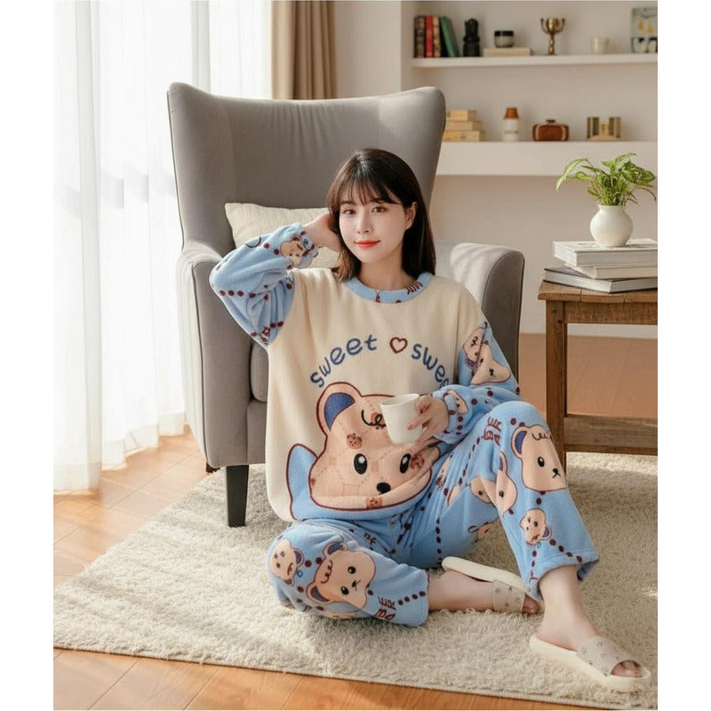 Pijama Peluche Largo De Dama Varios Diseños Talle Único