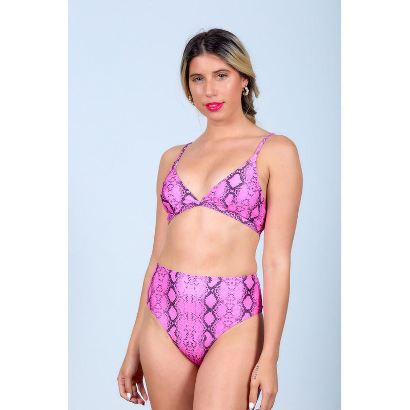 Bikini Estampado Serpiente Fucsia Tiro Alto Soutien Uniteduy