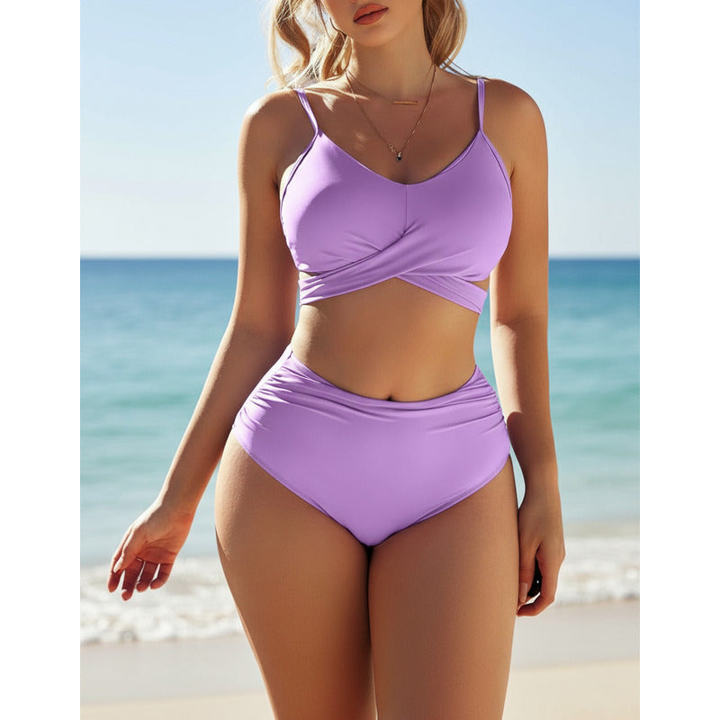 Bikini Tiro Alto Liso Push Up Cruzado Uniteduy