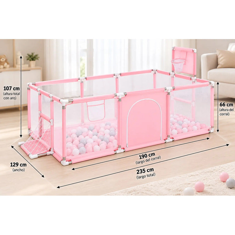 Corral Pelotero Para Bebe Con Arco Y Aro Medida 235*66*129