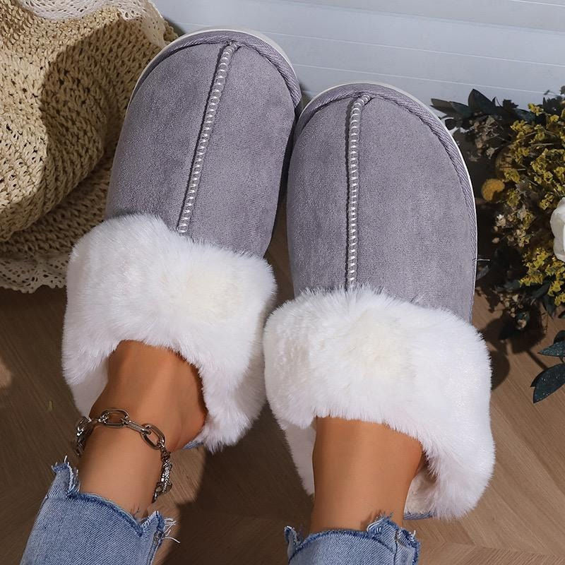 Pantufla Gamuza Peluda Suela De Goma Con Punta Cerrada
