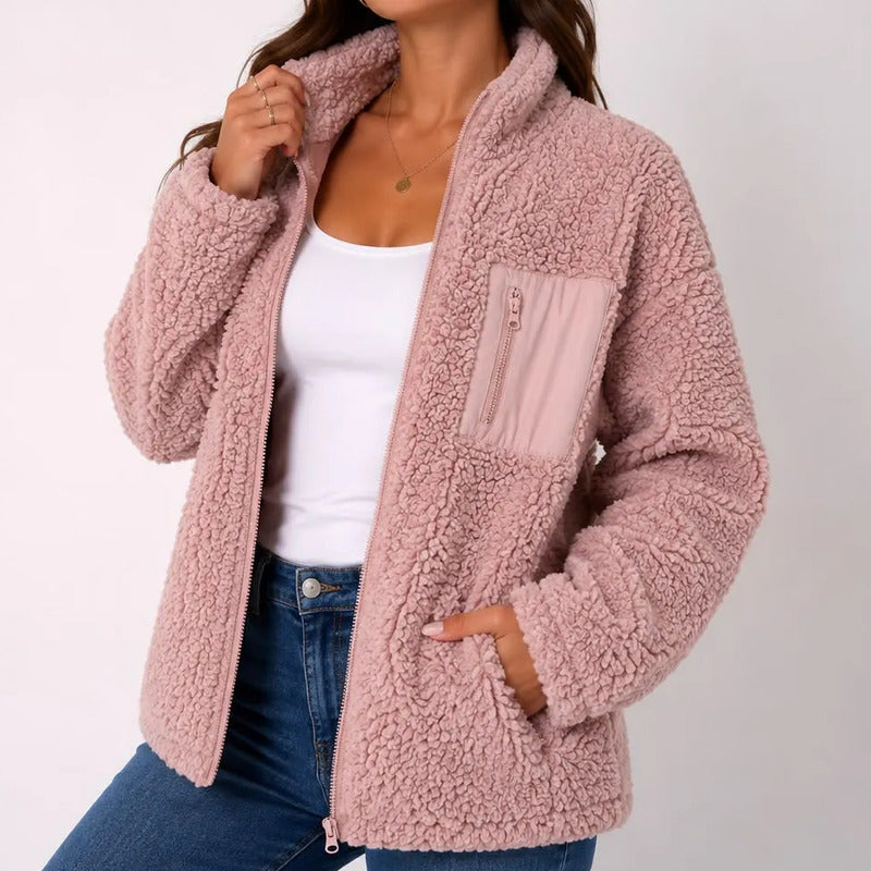 Campera De Corderito Para Dama Con Cierre Y Bolsillo Forrada
