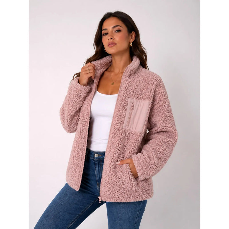 Campera De Corderito Para Dama Con Cierre Y Bolsillo Forrada