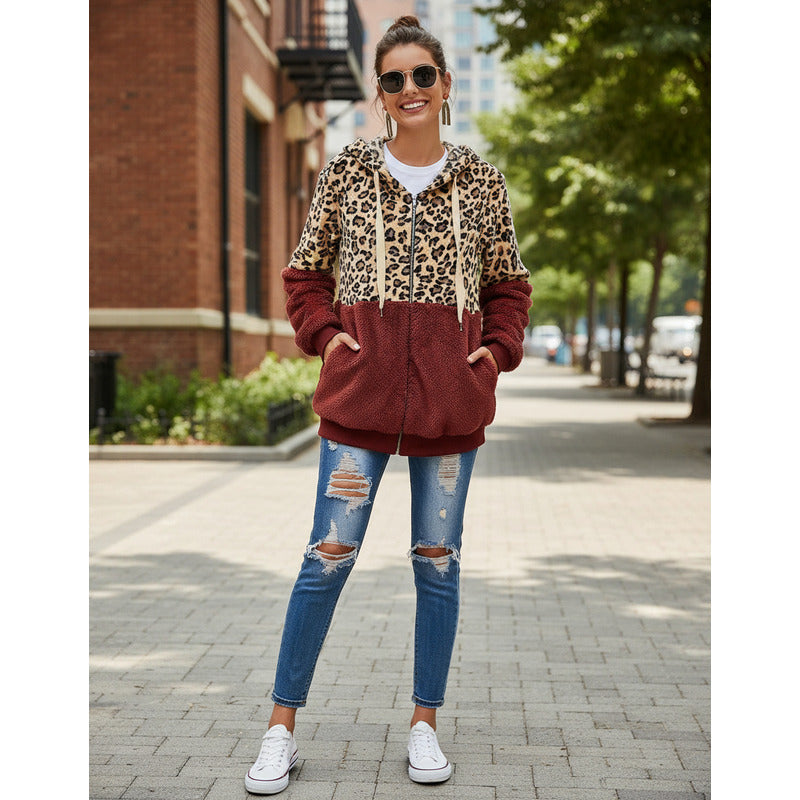 Campera Con Capucha Combinado Animal Print Polar Uniteduy