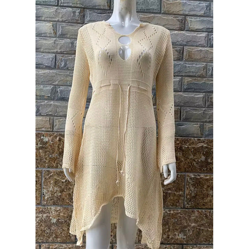 Vestido De Playa Calado Tejido Manga Larga Uniteduy