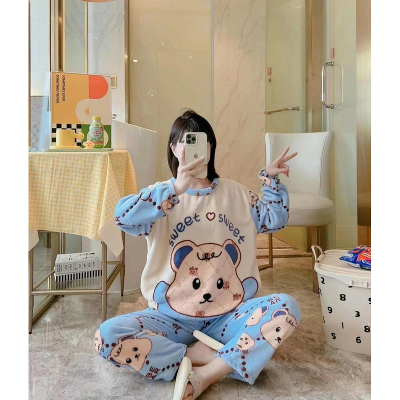 Pijama Peluche Largo De Dama Varios Diseños Talle Único