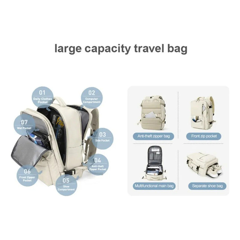 Mochila Viaje Grande Con Usb Varias Reparticiones Uniteduy