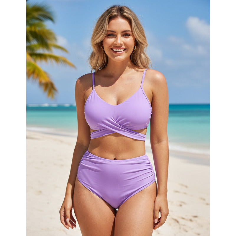 Bikini Tiro Alto Liso Push Up Cruzado Uniteduy