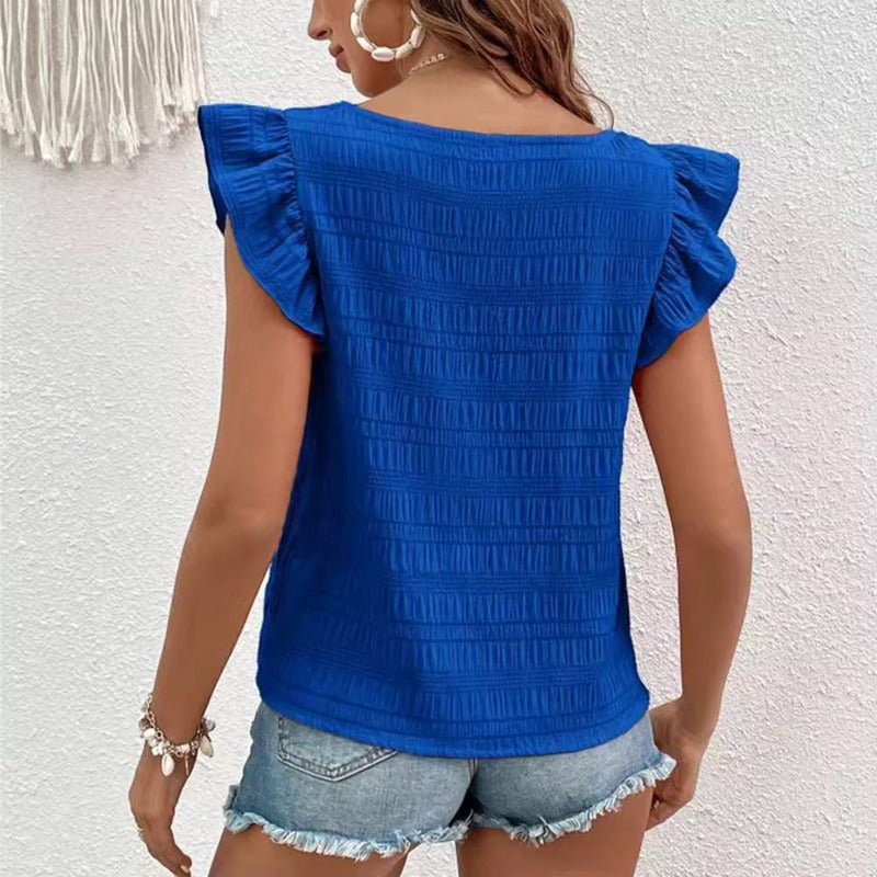 Blusa Remera Cuello Cuadrado Con Manga Corta Volado Uniteduy