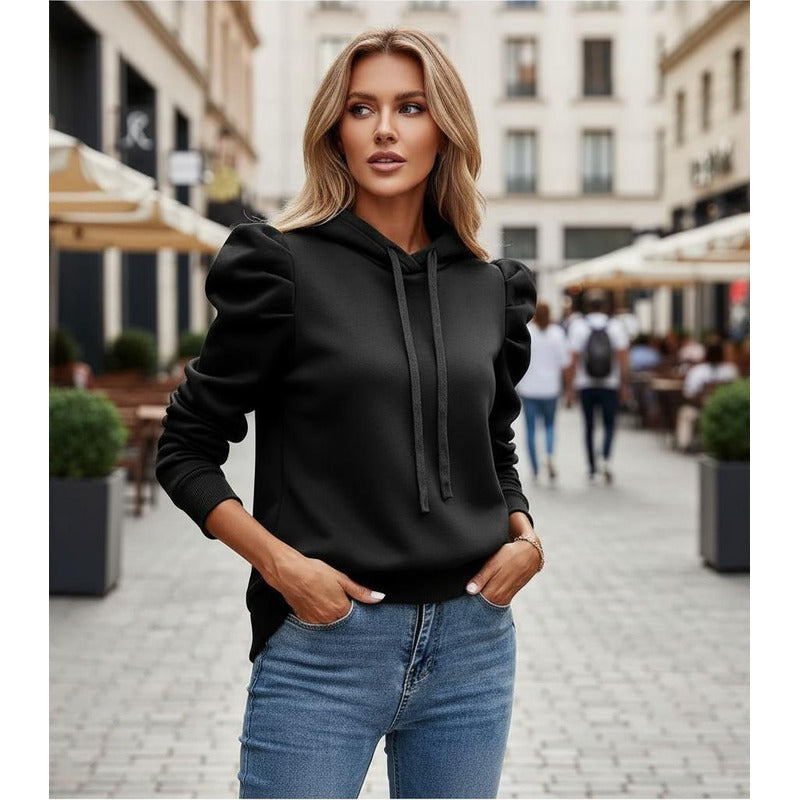 Buzo Canguro Con Capucha Manga Princesa Fruncida Lisos