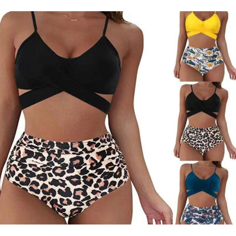 Bikini Mallas Tiro Alto 2 Piezas Push Up Cruzado Uniteduy