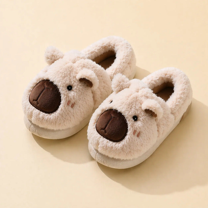 Pantuflas De Peluche Diseño Capibara Antideslizante Cerradas