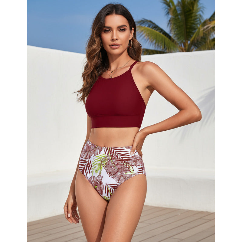 Bikini Malla Tiro Alto Tipo Top Varios Colores Uniteduy