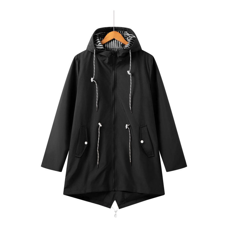 Campera Corta Viento Con Capucha Larga Bolsillos Cola Pez