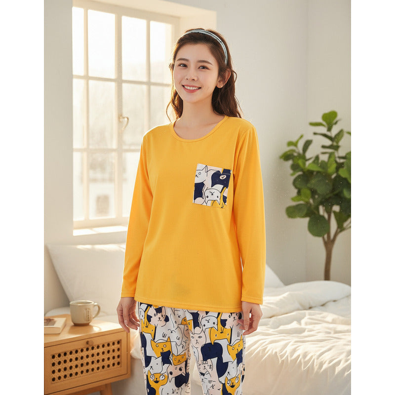 Pijama Remera Larga Y Pantalón Dama Abrigado Varios Dieños