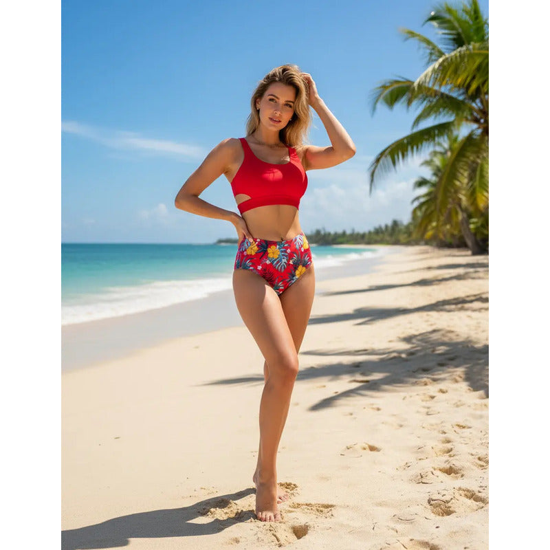 Bikini Mallas Tiro Alto 2 Piezas Push Up Uniteduy Varios Col