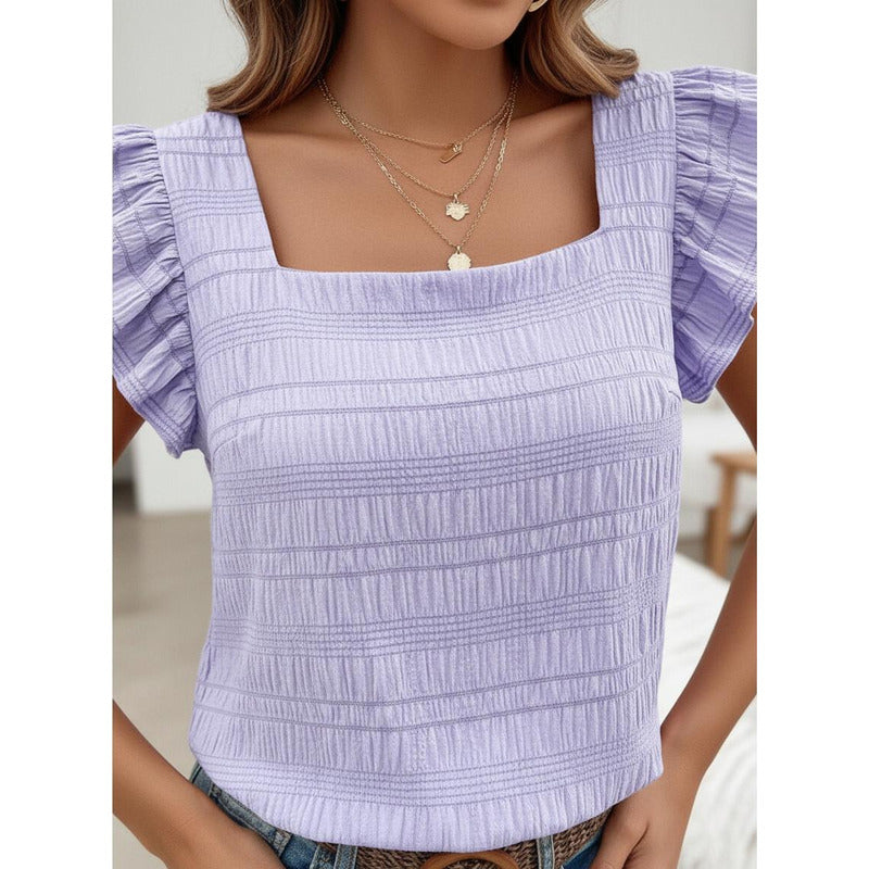 Blusa Remera Cuello Cuadrado Con Manga Corta Volado Uniteduy