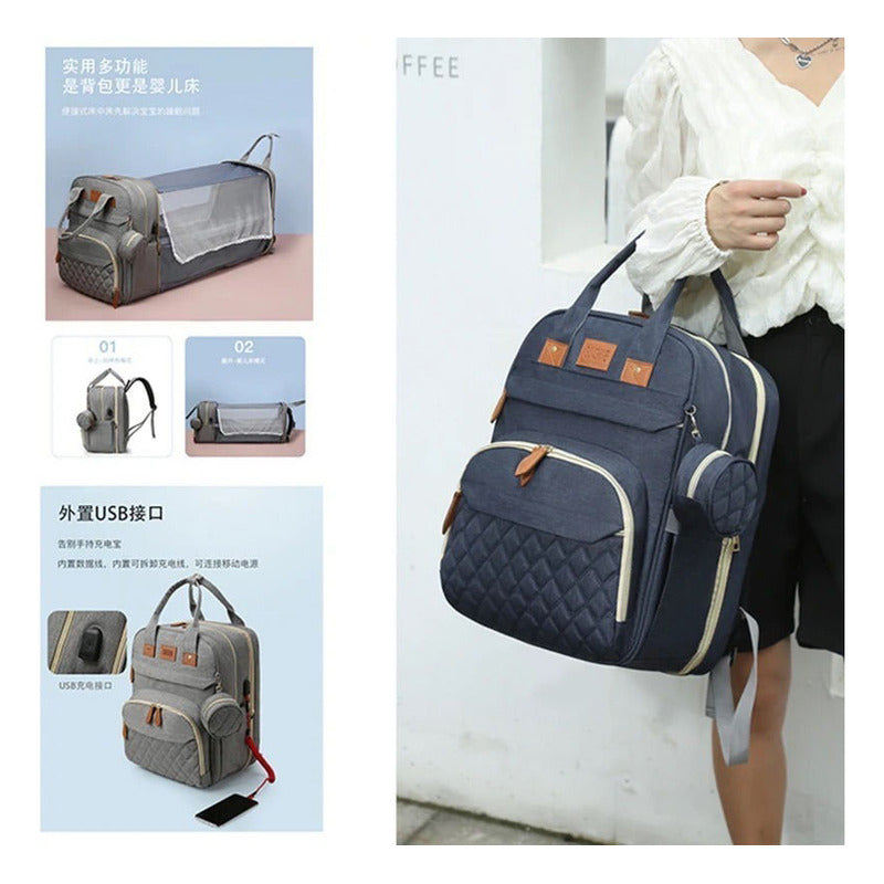 Bolso Mochila Maternal Cuna Bebé  Cambiador Y Usb Uniteduy