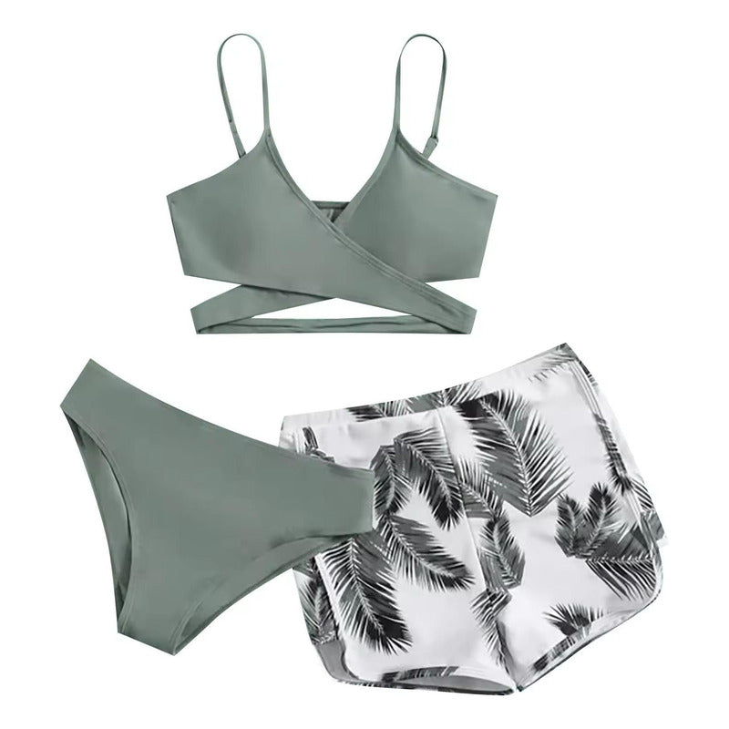 Bikini Tres Piezas Short Vedetina Soutien Cruzado  Uniteduy