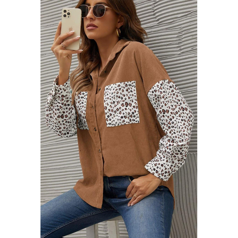 Sobre Camisa Pana Combinado Con Animal Print Varios Colores