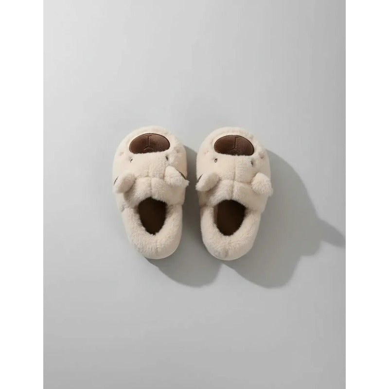 Pantuflas De Peluche Diseño Capibara Antideslizante Cerradas