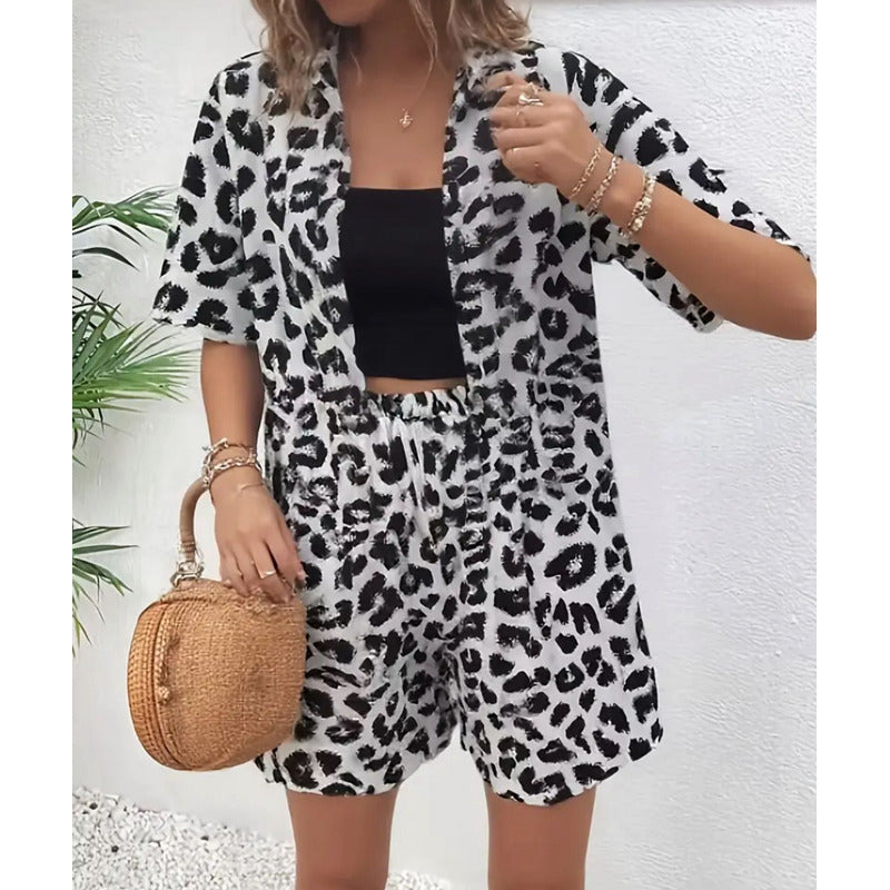 Conjunto Camisa Manga Corta Short Con Elástico Animal Print
