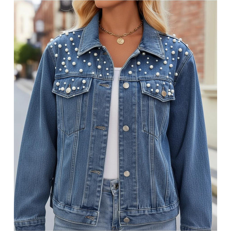 Campera De Jeans Con Aplique Perlas Uniteduy