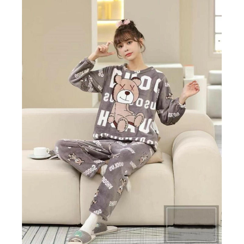 Pijama Peluche Largo De Dama Varios Diseños Talle Único