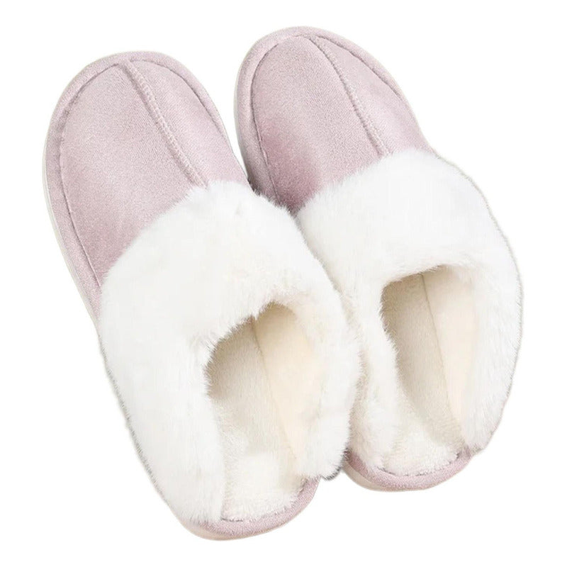 Pantufla Gamuza Peluda Suela De Goma Con Punta Cerrada