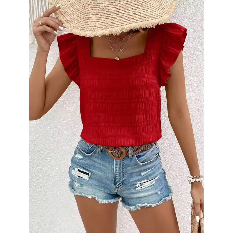 Blusa Remera Cuello Cuadrado Con Manga Corta Volado Uniteduy