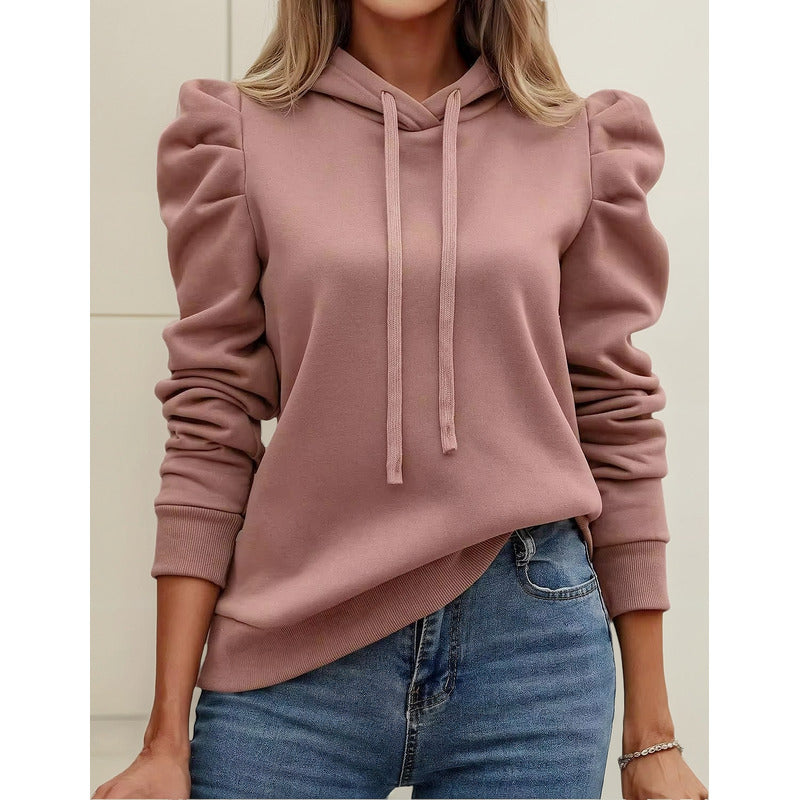 Buzo Canguro Con Capucha Manga Princesa Fruncida Lisos