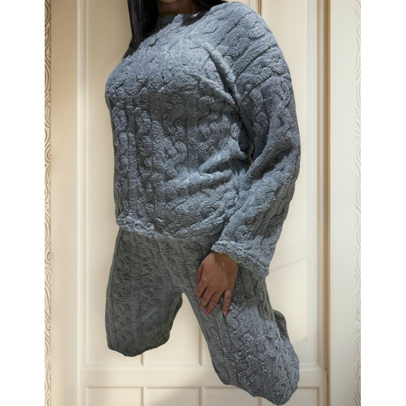 Pijama Peluche Trenzado Largo De Dama Plush  Varios Colores