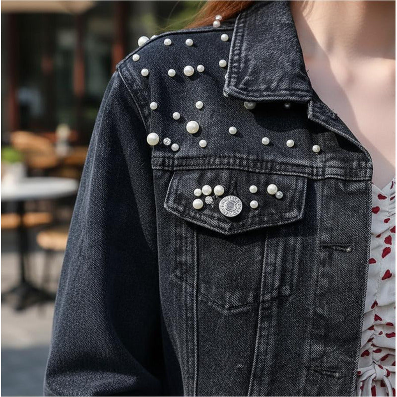 Campera De Jeans Con Aplique Perlas Uniteduy