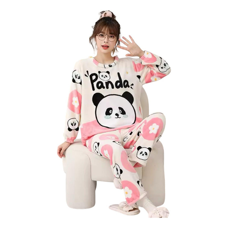 Pijama Peluche Largo De Dama Varios Diseños Talle Único