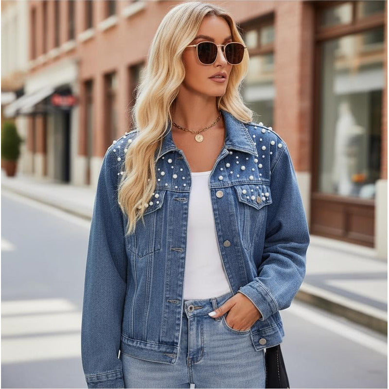 Campera De Jeans Con Aplique Perlas Uniteduy