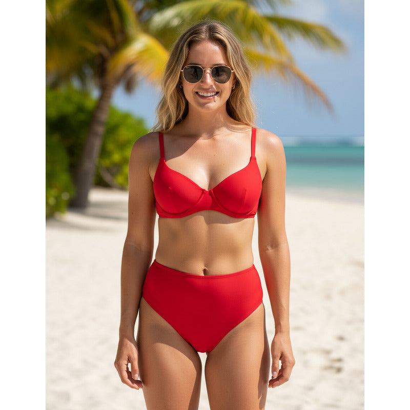 Bikini Tiro Medio Culotte, Con Aro Rojo,amarillo,negro