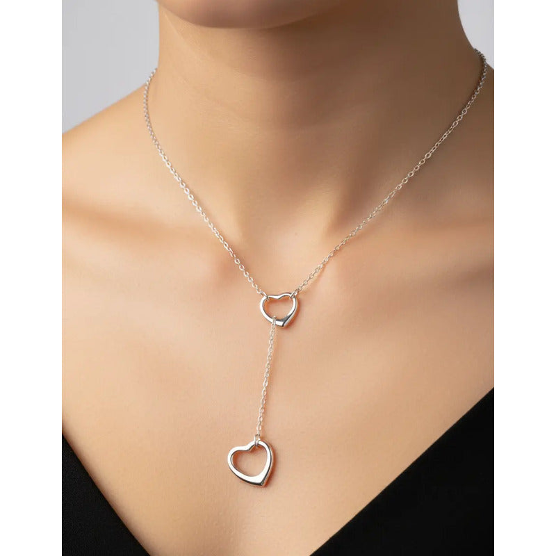 Cadena Doble Corazón Ajustable Plata 925