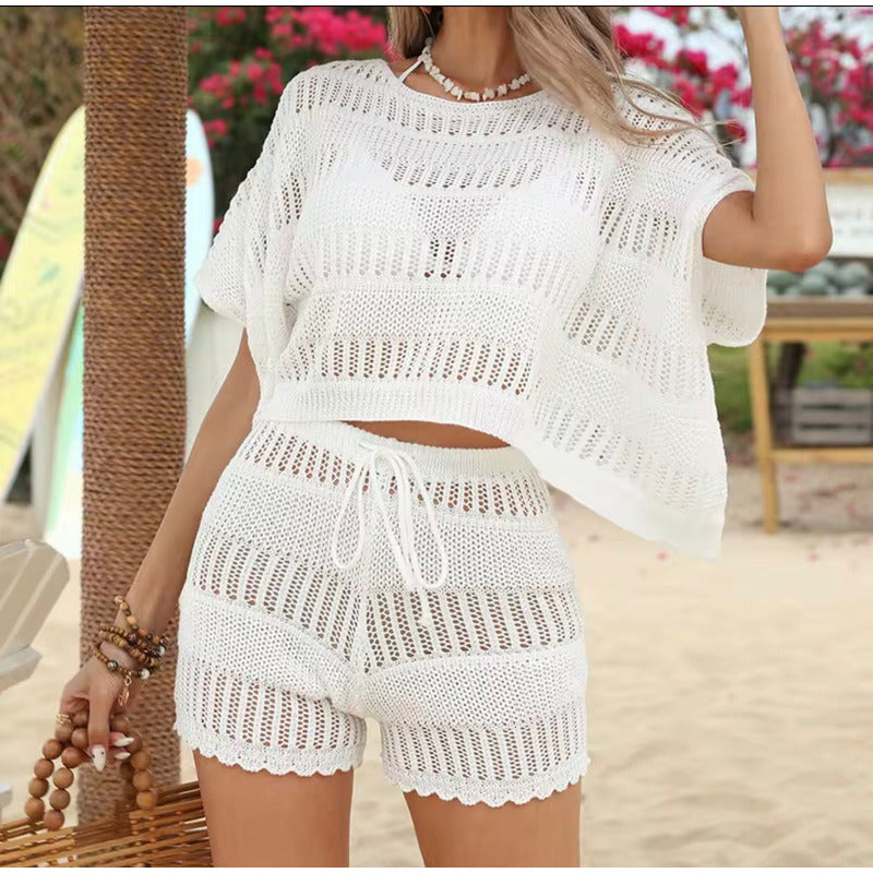 Conjunto Blusa Y Short Con Elástico Calado Playa  Uniteduy