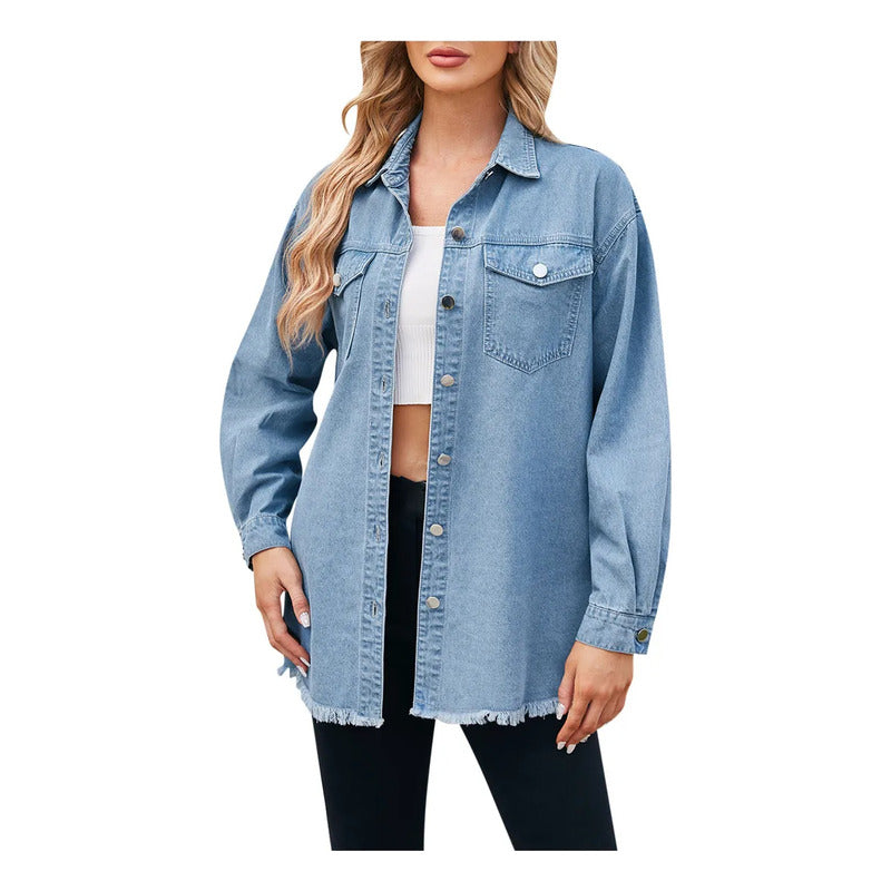 Sobre Camisa Campera Jeans Claro Y Oscuro Oversize Uniteduy